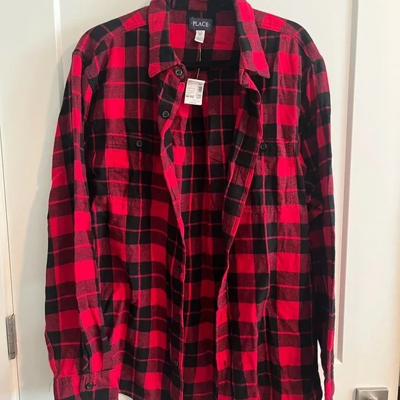 Red and Black Plaid Button Down Shirt for Men Matching Family Outfit - Picture 1 of 6